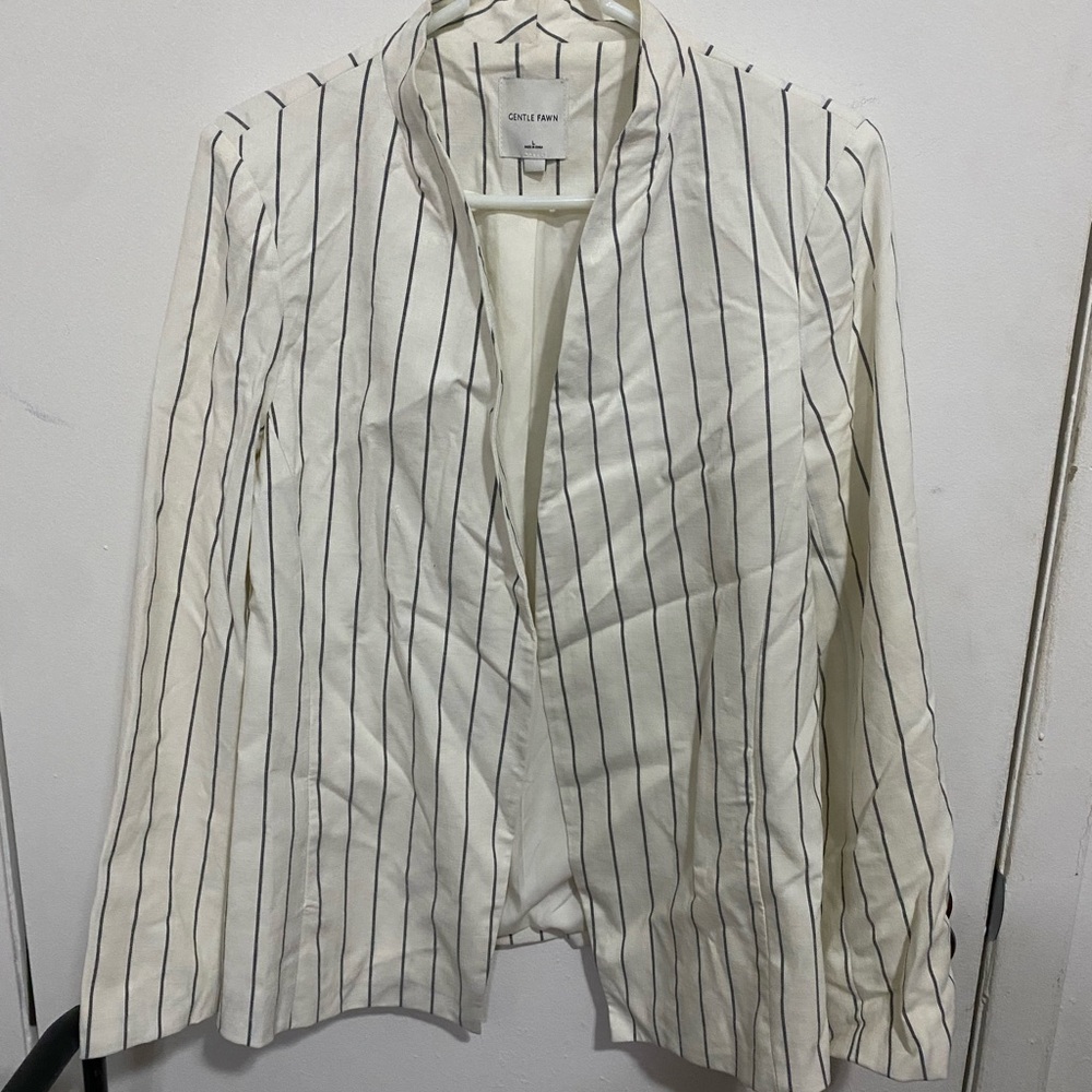 Gentle Fawn Cream Blazer with Navy Pinstripes